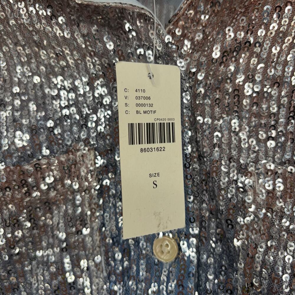 Anthropologie Ombre Sequin Button Down Blouse Pink Silver Mesh Top NWT S - Picture 6 of 13